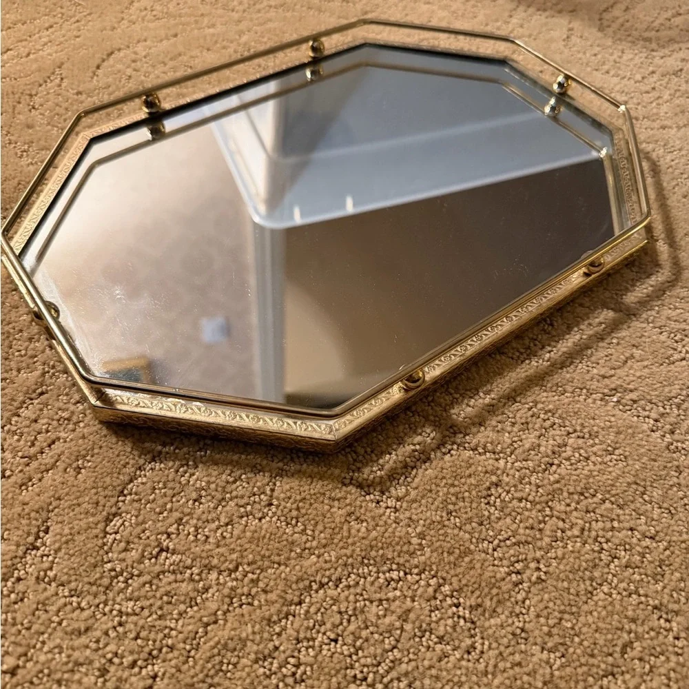 Vintage Octagonal Gold Mirrored Tray / Vanity Display